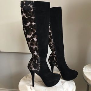 Stuart Weitzman Black Suede/Leopard high boot
